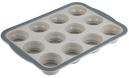 Tastetreasure Teglia per muffin in silicone con telaio in acciaio rinforzato, teglia per cupcake di dimensioni standard, antiaderente e a sgancio rapido, senza BPA, adatta al forno fino a 232 °C
