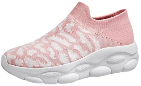 2026 Zapatillas informales de moda con puntera ancha, transpirables, sin cordones, calcetines - ideales para viajes, correr, actividades al aire libre, cómodas, Rosa., 40 EU
