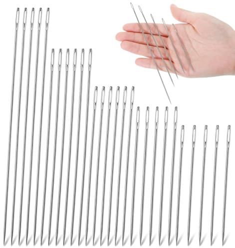 25PCS Sewing Needles Large Eye, 5 Sizes Long Sewing Needles Large Sewing Needles Set for Leather Repair, Canvas, Carpet, Cushion, Curtain Stitching, and DIY Crafts (3, 3.5, 4, 5, 6)