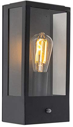 Qazqa - Modern Schwarze Außen Wandleuchte mit Dämmerungssensor - Rotterdam I Außenbeleuchtung - Edelstahl Rechteckig - LED geeignet E27