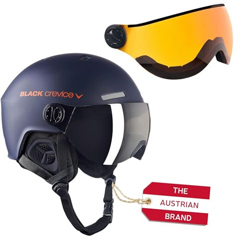 Black Crevice Skihelm Arlberg mit 2 Visier, Navy/orange, S/M