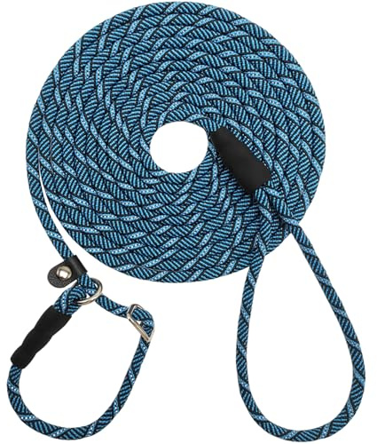 SEPXUFORE Reflective Long Slip Lead Dog Leash Anti-Choking 12 FT/20 FT/30 FT/50 FT Rope Training Leash for Medium Dogs Small Puppy Pets (20ft, Blue)