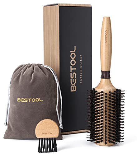 BESTOOL Cepillo redondo para secar con secador, cerdas de jabalí con pasadores de nailon, cepillo redondo para el cabello, cepillo redondo profesional para mujeres y hombres (Barrel 38mm)