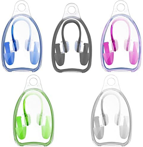5 Paar Nasenklammer Ohrstöpsel Set Schwimmen Nasenclip Soft Silikon Swim Training Nasenschutz Gehörschutzstöpsel Wiederverwendbarer Nose Clip Nasen Klipp mit Aufbewahrungs Box Erwachsen Kinder
