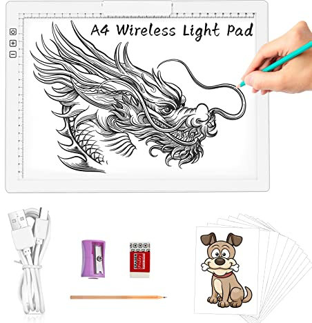 TOHETO A4 Kabellos LED Leuchttisch mit Innovativem Ständer und oberem Clip, Wiederaufladbar Leuchtkasten Stufenlos Dimmbar 6 Helligkeitsstufen Leuchttafel Leuchtplatte zum Diamantmalerei (Weiß)