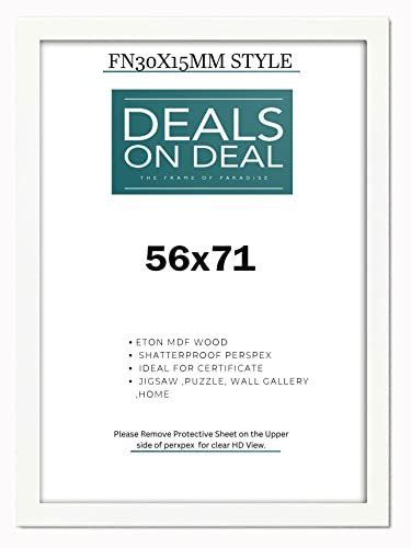 DEALS ON DEAL 56x71cm Picture Frame Solid MDF Wooden Jigsaw Puzzle Poster Frame, High-end Modern Style, Made High Definition Acrylic Front for Wall and Tabletop Photo Display [WHITE 56x71]