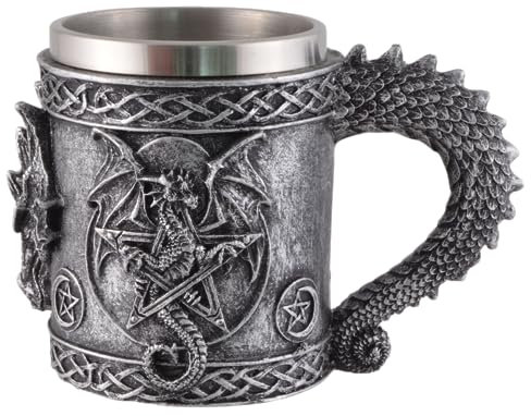 VOGLER Joh. Vogler GmbH Chope dragon et pentagramme en pierre artificielle peinte à la main avec insert en acier inoxydable