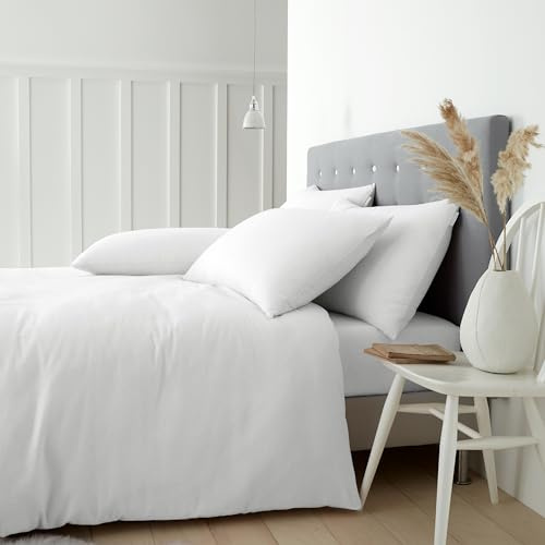Catherine Lansfield Brushed Cotton Super King Duvet Cover Set with Pillowcases White
