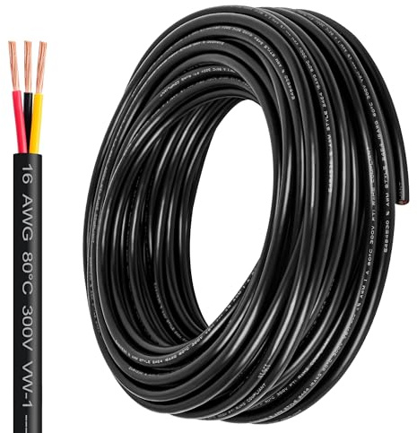 16 Gauge Wire 3 Conductor,16 AWG Electrical Wire Stranded PVC Cord Oxygen-Free Copper Cable,26FT 3 Core Pure Copper Flexible Cable Wire for LED Lamp Lighting Strips Automotive (16AWG-3C, 26FT)…