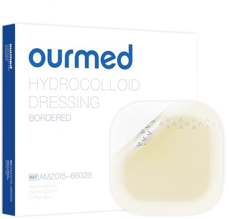 Ourmed 10 medicazioni idrocolloidali grandi 10 x 10 cm, spessore 1,2 mm, cerotti impermeabili con superficie adesiva per ferite leggere essudate, vesciche, acne, fornitura superficiale delle ferite