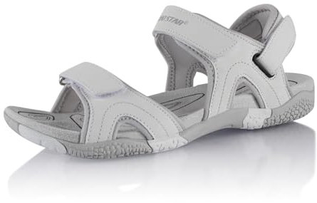 Fusskleidung® Damen Herren Trekkingsandalen Sommer Wanderschuhe Sandalen robuste Profilsohle Weiß Grau EU 38