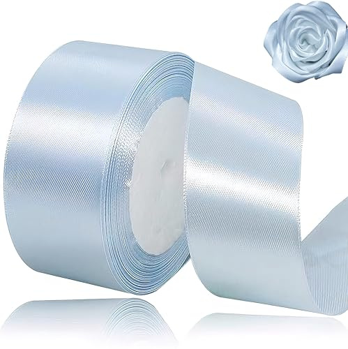 Presentband ljusblå 40 mm bred, 23 meter satinband ljusblå tyg band hantverk, bröllopsdekoration, jul, hårbågar, buketter, födelsedag och presentförpackning