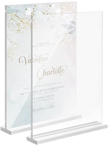 Rixotix 1 Stück Tischaufsteller, A4 Preisschilder Aufsteller Acryl T-Ständer Werbeaufsteller Display Tisch Doppelseitig für Werbung Menükarte Hochzeit Restaurant Büro Cafe, 21 x 29,7cm, Transparent