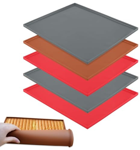 CHUENHEI Set di 6 tappetini da forno in silicone con bordo, 30 x 40 cm, in silicone con bordo, resistenti al forno fino a 230 °C, rosso/grigio/marrone