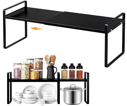 PORFOYO Étagère d'armoire extensible - Étagère de cuisine - 35 à 65 cm - Réglable - Étagère à épices - Empilable - Pour la maison et la cuisine - L : 35 à 65 cm l : 22 cm H : 25 cm