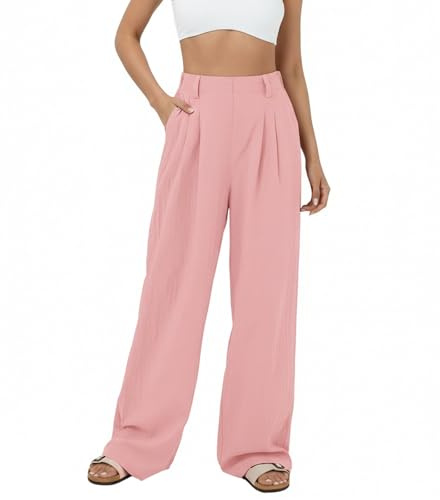 Neteson Pantalones Mujer Verano Anchos Cintura Alta Pantalon de Pierna Recta Suelto Rectos Pantalones Trabajo Oficina Elegante Casual Largos Pantalón de Traje Ligeros Cómodos con Bolsillos