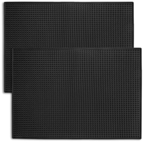 Jibrelxion 2 Pack Rubber Bar Mats for Countertop, 18 x 12 Dish Drying Spill Mat, Coffee Bar Mats Accessories for Cocktail Service in Bartending, Home, Kitchen, Restaurants, Black