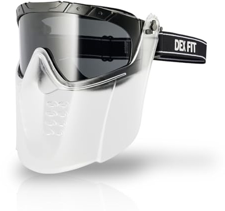 DEX FIT SG220 Plus Full Face Safety Goggles with Detachable Shield, Long-Lasting Anti-Fog & Impact Z87.1, Grinding & Sanding Mask for Men & Women; Smoke Tinted Lens, 1 PC