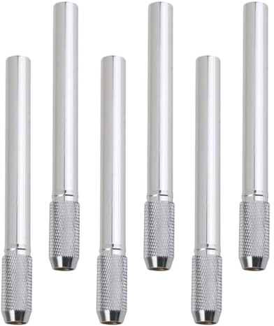 JECOMPRIS Extensor Metálico para Lápices Cortos, 6 Unidades Plateadas de Acero Inoxidable, Soporte Pequeño y Práctico para Uso Escolar y Dibujo, Portátil para Estudiantes