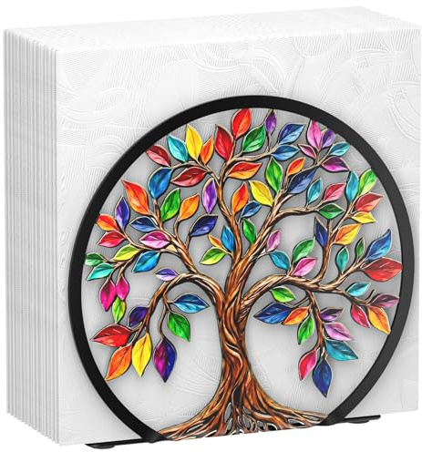 Uniclife Metal Napkin Holder for Table Standing Napkin Dispenser | Luncheon & Guest Napkins, Tree of Life Napkin Stand for Cocktail, Upright Paper Napkin Holder for Kitchen Dining Table Coffee Bar