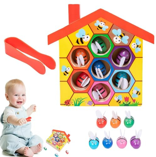 Wooden Bee Hive Colour Sorting Toy, Bee Hive Color Sorter, Color Matching, Educational Sorting Activity, Hand Eye Coordination Sensory Game, for Colour Recognition Motor Skills Development
