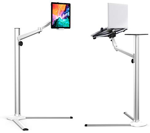 Support sur pied multifonction universel en aluminium, avec bras pivotant inclinable, pour ordinateur portable et tablette