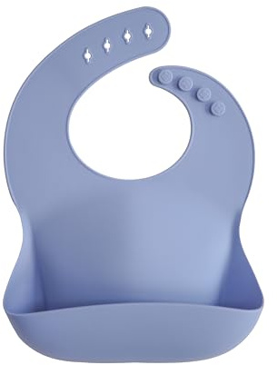 Mushie Baby Silicone Bib | Adjustable Fit Waterproof Bibs | Easy Wipe Baby Feeding Bibs | 4 Adjustable Sizes with Deep Front Pockets | 100% BPA and Phthalate Free (Powder Blue)
