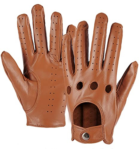 MGGMOKAY Guanti da guida in pelle touchscreen da uomo sfoderati,cammello,S