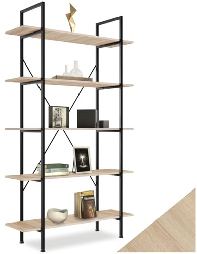 tectake Estantería Glasgow 106 x 34,5 x 179,5cm, Carga Total 75kg (Madera Industrial Clara)