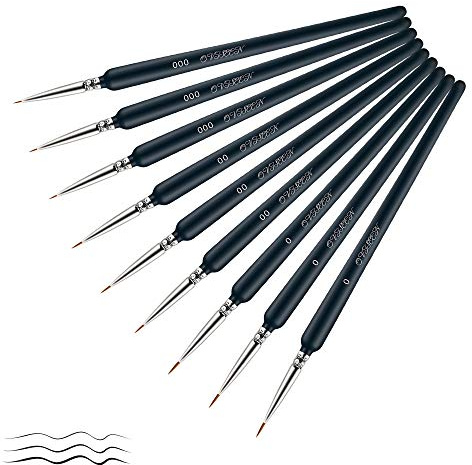 OVISEEN 9pcs Detail Paint Brush Set Fine Miniature Artist Painting Brushes 0, 00, 000 Size Drawing Brushes for Paintings Art Acrylic Watercolor Oil Nail Art