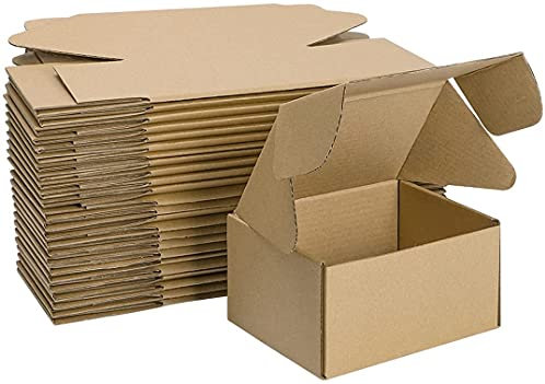 HORLIMER 25 Stück Versandkarton Klein Karton Box, 15,3x10,2x7,6 cm Verpackungskartons aus Wellpappe für Warensendung, Geschenkbox, Faltkarton, Postkarton(Braun)