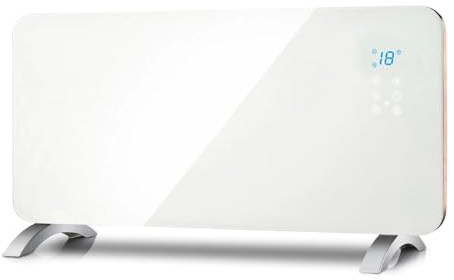 ENER-J Smart WiFi Panel Heater 2000W - White Tempered Glass Electric Radiator, LED Display, Remote Control, Wall Mounted or Freestanding, Works with Alexa, Google Home & Siri [Energy Efficient]
