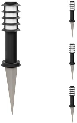 ledscom.de 4 pezzi luce di sentiero/bitta luminosa/luce da giardino PORU con picchetto a terra per esterni, IP44, griglia, 39cm, nero, 1 x E27 max. 60W