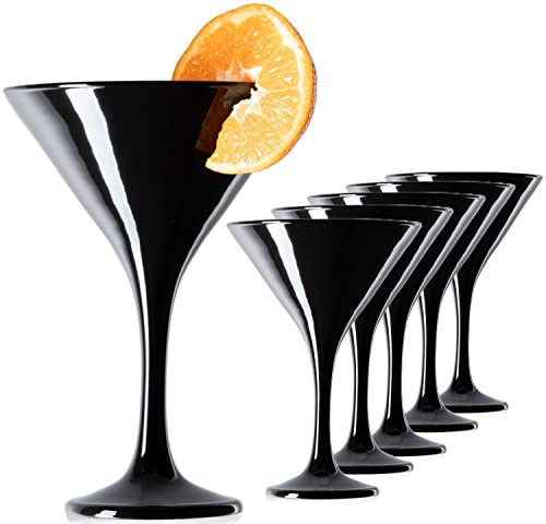 PLATINUX Schwarze Martini Gläser 150ml Set 6-Teilig aus Glas Cocktailgläser Bargläser Martini Glas Cocktailspitz