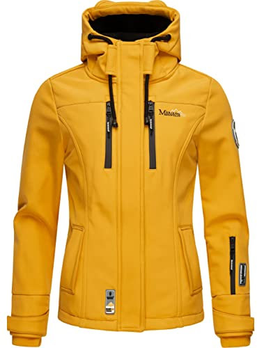MARIKOO Damen Softshelljacke Übergangsjacke mit Kapuze Kleinezicke Amber Yellow Gr. L