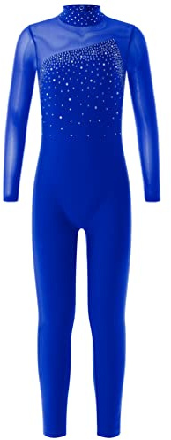YiZYiF Body per Bambina Tuta da Ginnastica Artistica Pattinaggio Maniche Lunghe Jumpsuit Patchwork Sportiva Body da Danza Leotards da Balletto Blu reale 15-16 anni