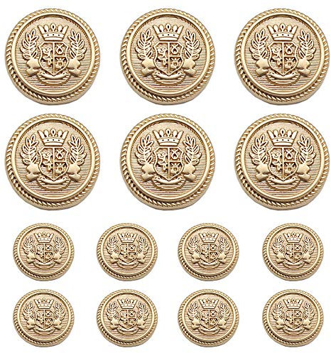 MebuZip 14 Stück Kunststoff Knöpfe Mattgold 18mm 23mm Metallknöpfe für anzüge jacken mäntel blazer uniform (MBM30)