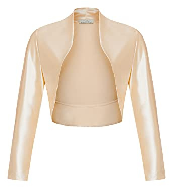 DANAEST Mujer Satén Bolero Open Front Festivo Hombro Chaqueta Manga Larga 709, champán, S