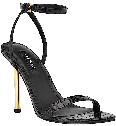 Heeled Sandal Black Croco 006 Black Croco 006 Stay fashionable Nine West Reina dress sandal This features simple sexy silhouette paired skinny high heel trendy almond toe Perfect dressing down Founded 1978, empowers women take world style, day night Open Toe