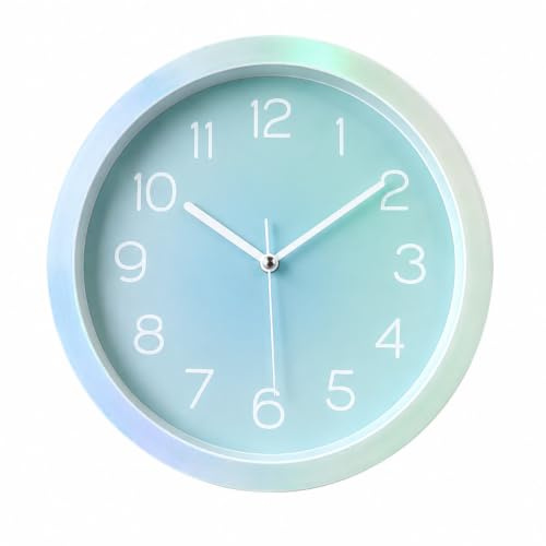 Topkey Silent Wall Clock Kitchen 10 Inch Minimalist Design Non-ticking Decorative Home Office Wall Clock - Blue