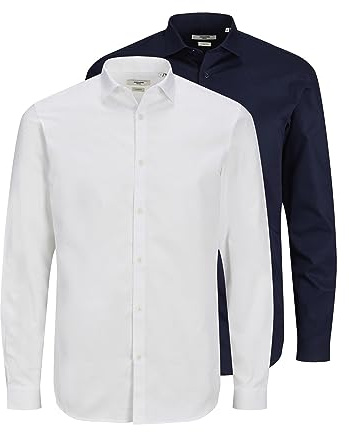JACK & JONES Camicia a Maniche Lunghe da Uomo, 1 Bianco, 1 Blazer Blu Marino, L