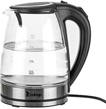 Karlhome Electric Glass Kettle, 1.8L with Blue LED Lighting, Fast Boil Quiet, Boil-Dry & Overheat Protection, BPA Free, 2000W