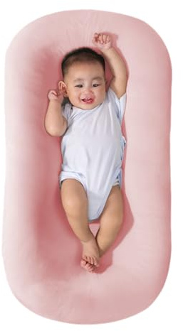Saanerueen Baby Support Cushion for Newborn, Infant Support Cushion, Portable Tummy Time Mat for Home and Travel, Supervised Use, Soft Breathable Cotton, Baby Essentials Gift (Pink)