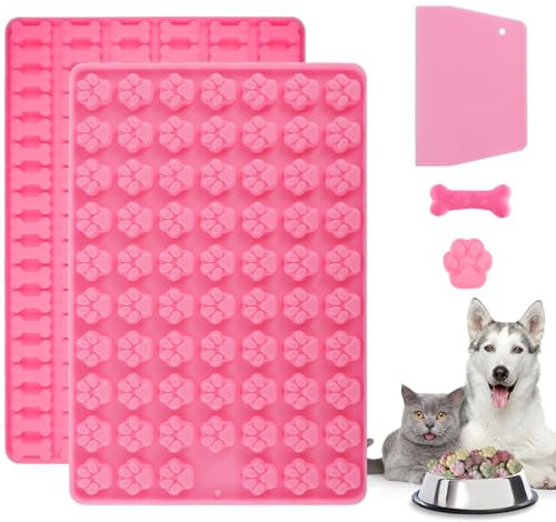 FIHODONE 2 Stück Backmatte Hundekekse mit 1 Teigschaber,Silikon Backmatte Hundekekse Backform,Backmatten für Hundeleckerlies Silikonbackmatte Katze Kralle und Knochen Form