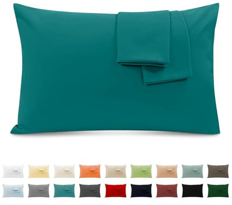 Poligino 2er Set Kissenbezug 100% Baumwolle 40x70 cm 2 PCS, Superweicher Premium Jersey Kopfkissenbezug, Kissenhülle Türkis