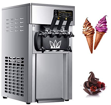 sjdoPulse Macchina per Gelato Soft Commerciale, Gelatiera con Pannello LCD Gelatiera con Tramoggia A 3 Gusti di Grande capacità 2 * 3L