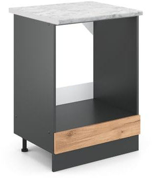 Vicco Herdumbauschrank R-Line, Herdschrank, Goldkraft Eiche/Anthrazit, AP Marmor