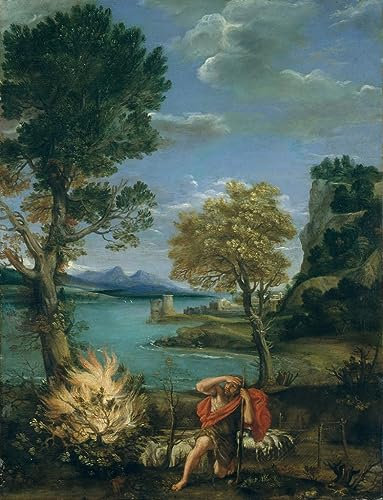 ZHAOSHAN Peinture sur toile Poster 58 x 90 cm sans cadre Paysage avec Moïse et le Buisson ardent par Domenichino
