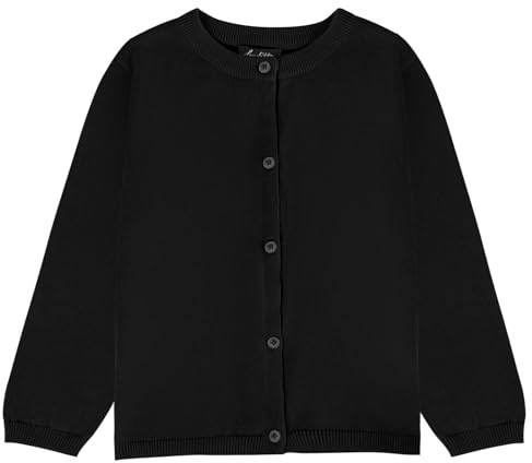 Soudittur Fille Enfants Cardigan Coton Uniforme Scolaire Gilet Pulls Casual Tricot Manches Longues Col Rond (FR/ES, Âge, 7 Ans, 8 Ans, Taille Normale, Noir)