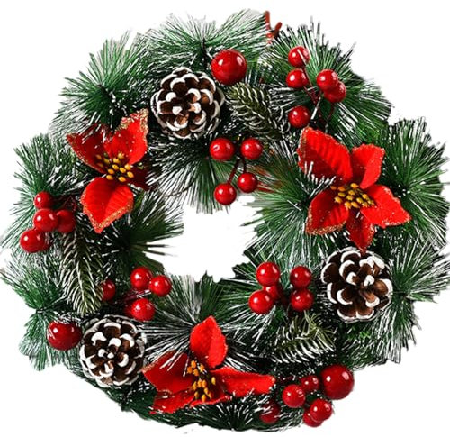 Porte d'entrée Couronne de Noël 12,6 Pouces avec Baies de Baie Rouge Couronne de Porte de Noël pour Le Foyer de décoration Murale 1 Porte et fenêtre décoration